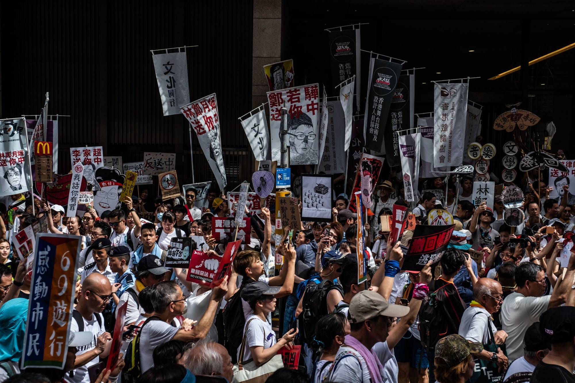 A crowd participating in a protest in Hong Kong